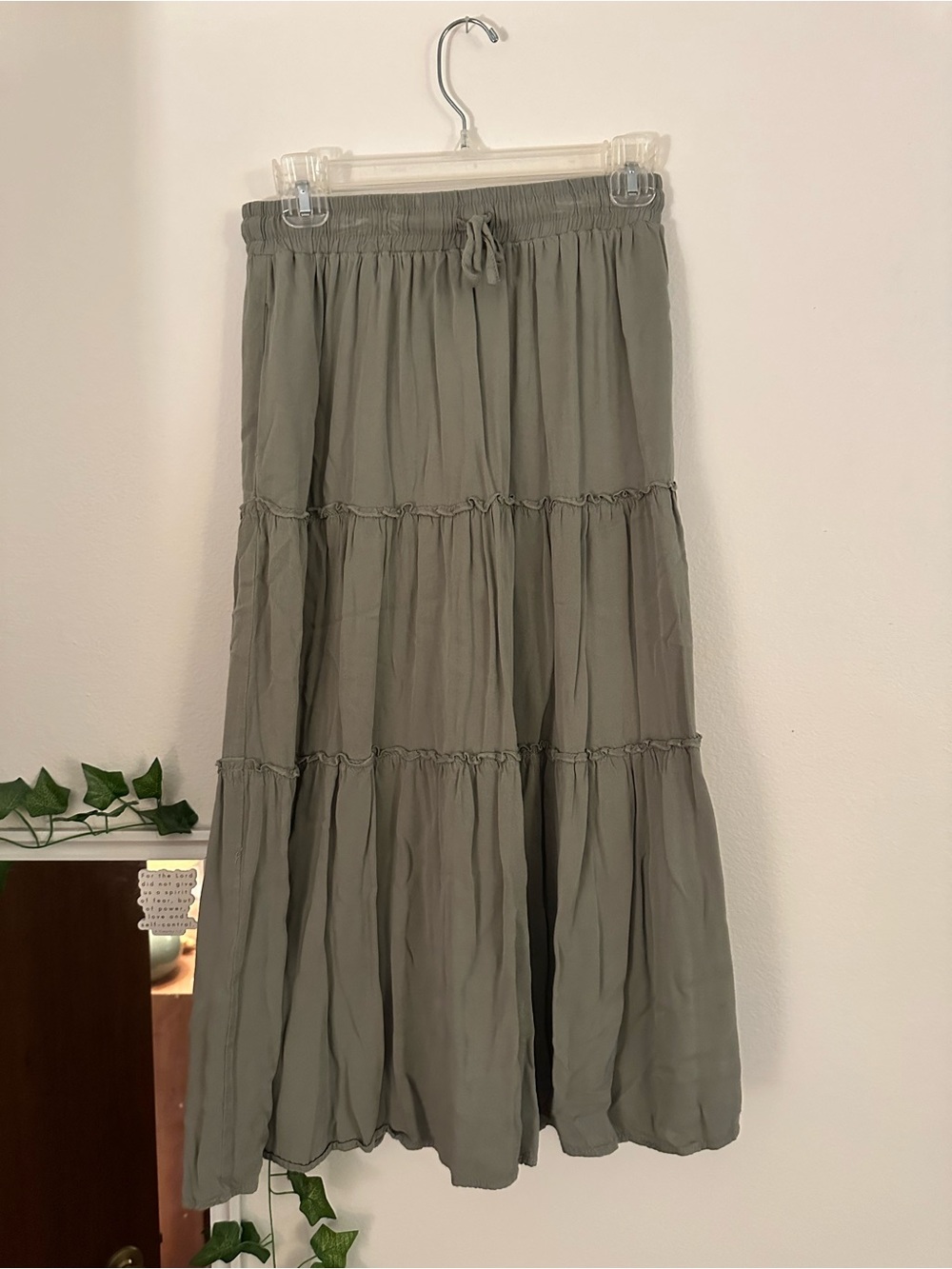 Amazon Sage Green Tiered Maxi Skirt